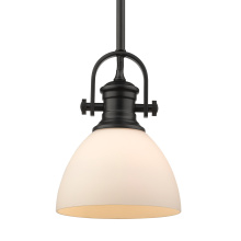 Golden 3118-M1L BLK-OP - Yep by Golden Lighting Hines 1-light 7in Pendant in Matte Black and Opal Glass